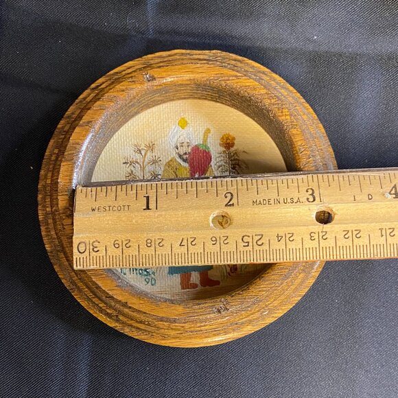 1990 Signed Hand Painted Mini Acrylic Persian Style Painting in Round Oak Frames - Picture 8 of 8